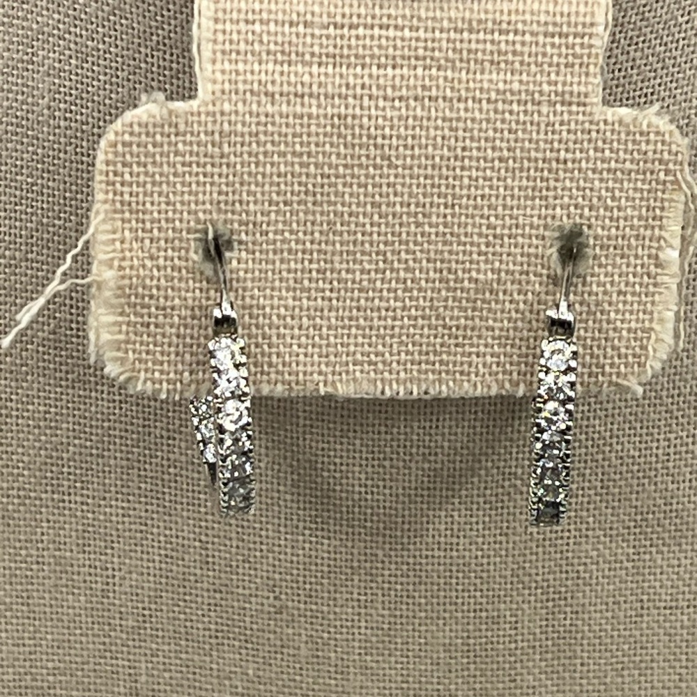 Vintage Ross-Simons Sterling Silver Hoop Earrings with CZ – Snapbar In & Out - Picture 3 of 17
